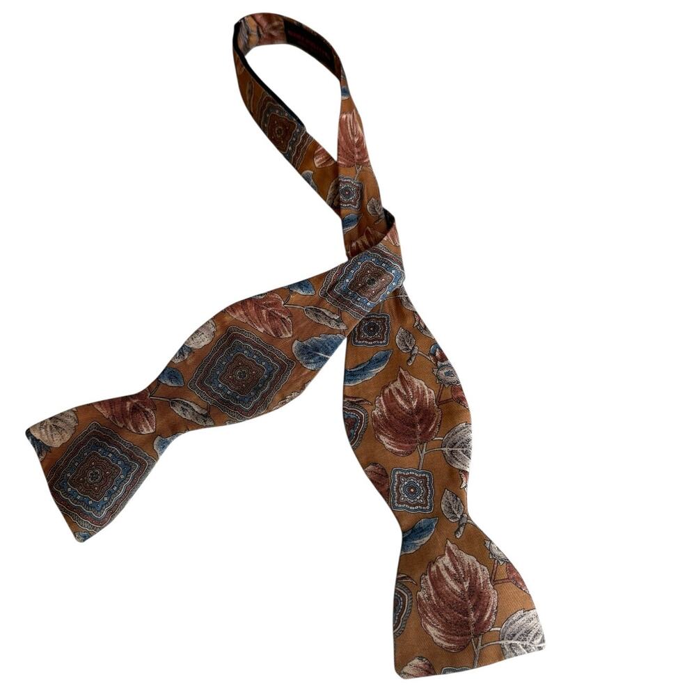 Vintage Bert Pulitzer Silk Bow Tie Brown Leaf Print